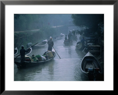 People Ferrying Goods On Canal In Early Morning Mist, Nyaungshwe, Shan State, Myanmar (Burma) by Anders Blomqvist Pricing Limited Edition Print image