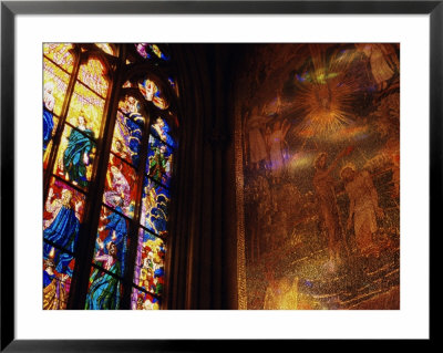 Stained Glass Window Throwing Light On Fresco, St. Vitus Cathedral, Prague, Czech Republic by Richard Nebesky Pricing Limited Edition Print image