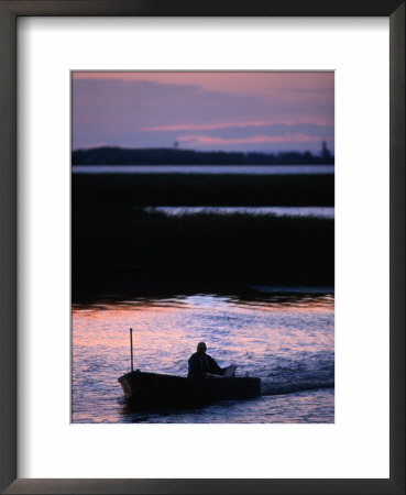 Fisherman In Boat Heading Back To Dock Near Tisza Lake (Tisza To), Tiszafured, Hungary by David Greedy Pricing Limited Edition Print image