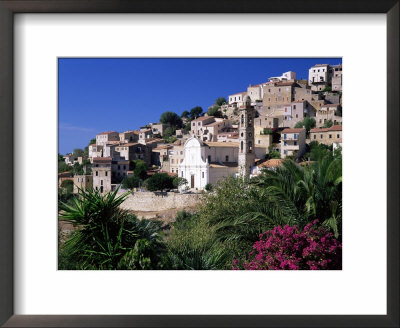 View Of Church And Village On Hillside, Lumio, Near Calvi, Mediterranean, France by Ruth Tomlinson Pricing Limited Edition Print image