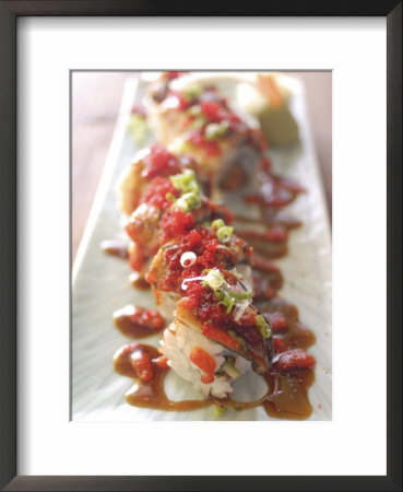 Plate Of Sushi Rolls With Hot Sauce, Japan by Aaron Mccoy Pricing Limited Edition Print image