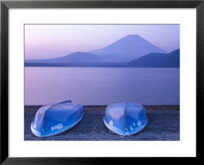 Rowboats On Motosu Lake With Mt. Fuji In The Background, Yamanashi, Japan by Rob Tilley Pricing Limited Edition Print image