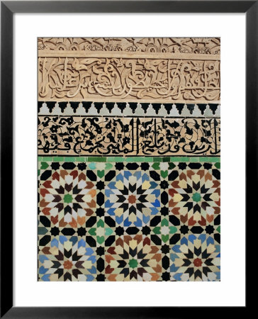 Tile And Stucco Decoration, Ali Ben Youssef Medersa, Marrakech (Marrakesh), Morocco, Africa by Bruno Morandi Pricing Limited Edition Print image