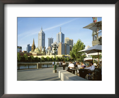 Open Air Cafe, And City Skyline, South Bank Promenade, Melbourne, Victoria, Australia by Peter Scholey Pricing Limited Edition Print image
