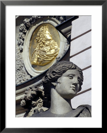 Close-Up Of The Head Of A Female Statue And Frieze Behind At Zeughaus, Mitte, Berlin, Germany by Richard Nebesky Pricing Limited Edition Print image