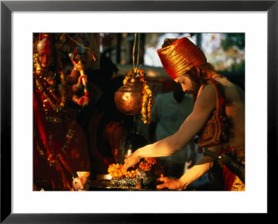 Sadhu Making Puja At Maha Devi Shrine Brings Offerings During Kumbh Mela, Haridwar, India by Paul Beinssen Pricing Limited Edition Print image