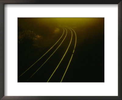 Train Tracks Disappearing Into The Distance Around A Curve by Todd Gipstein Pricing Limited Edition Print image