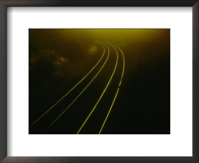 Train Tracks Disappearing Into The Distance Around A Curve by Todd Gipstein Pricing Limited Edition Print image