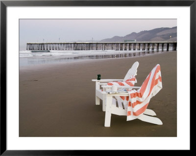 Beach Chairs And Pier At Sunrise, Pismo Beach, California by Brent Winebrenner Pricing Limited Edition Print image