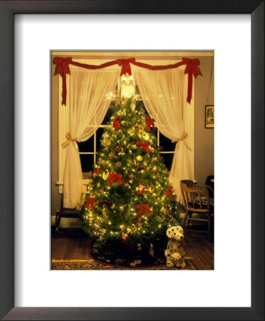 Decorated Christmas Tree Displays In Window, Oregon, Usa by Steve Terrill Pricing Limited Edition Print image