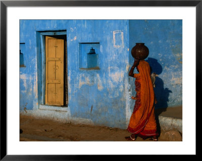 Woman Carrying Waterpot On Her Head, Orchha, Madhya Pradesh, India by Anders Blomqvist Pricing Limited Edition Print image