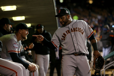 Detroit, Mi - Oct 27: Detroit Tigers V San Francisco Giants - Pablo Sandoval And Hunter Pence by Ezra Shaw Pricing Limited Edition Print image