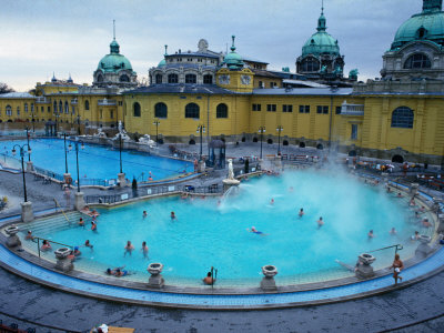 Three Outdoor Naturally Heated Pools And Several Indoor Pools At Szechenyi Baths, Budapest, Hungary by David Greedy Pricing Limited Edition Print image