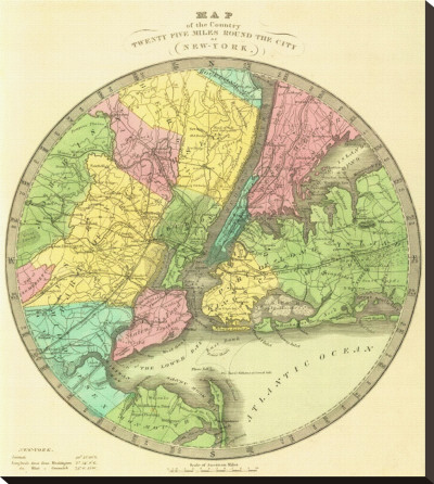 Map Of The Country Twenty Five Miles Round The City Of New York, C.1848 by Jeremiah Greenleaf Pricing Limited Edition Print image