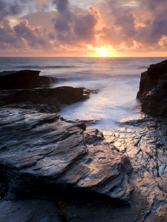 Sunset Behind Trebarwith Strand, Cornwall, England by Adam Burton Pricing Limited Edition Print image