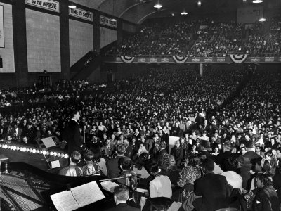 Frank Sinatra Appearing On Stage In High School Auditorium by Myron Davis Pricing Limited Edition Print image