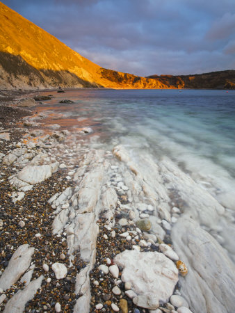 Sunlight Glows On Cliffs At Lulworth Cove In Dorset, England, Jurassic Coast World Heritage Site by Adam Burton Pricing Limited Edition Print image