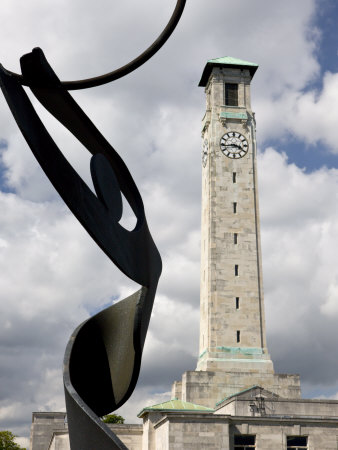 Modern Art Sculpture And Civic Centre Tower, Southampton City, Hampshire, England, United Kingdom by Adam Burton Pricing Limited Edition Print image