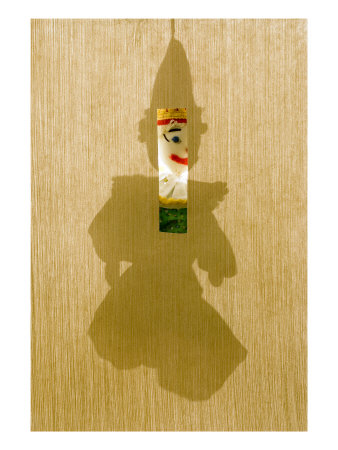 Silhouette Of A Sock Puppet Peeking Through A Screen by Images Monsoon Pricing Limited Edition Print image