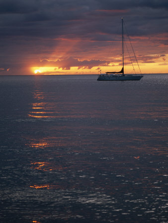 Sailboat On Calm Waters At Twilight by Tim Laman Pricing Limited Edition Print image