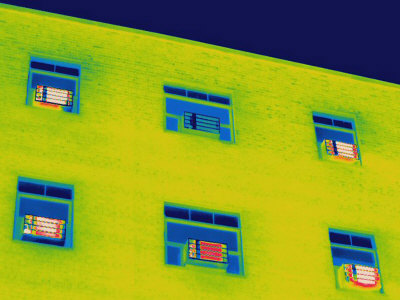 Thermal Image Of Window Mounted Ac Units In An Apartment Building by Tyrone Turner Pricing Limited Edition Print image