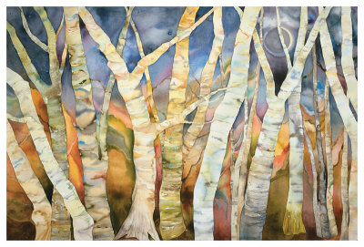 Birch Grove With Moon by Sharon Pitts Pricing Limited Edition Print image