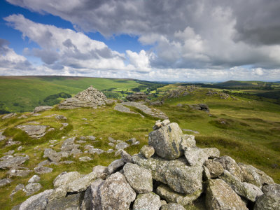 Stone Cairns On The Summit Of Chinkwell Tor, Dartmoor National Park, Devon, England, United Kingdom by Adam Burton Pricing Limited Edition Print image