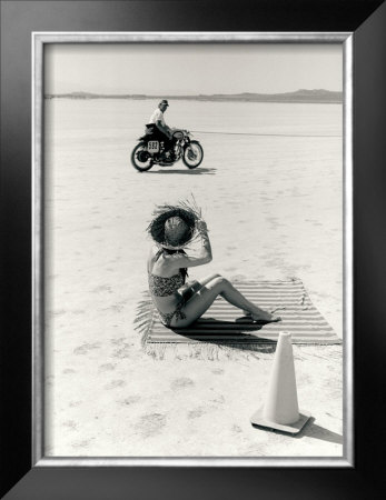 Salt Flat Motorcycle Pin Up Poster by David Perry Pricing Limited Edition Print image