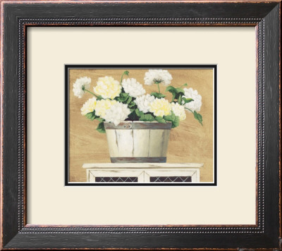 White Flowers In Wooden Bucket by David Col Pricing Limited Edition Print image