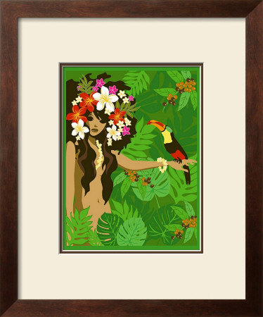 Girl In Tropical Paradise With Flowers by Noriko Sakura Pricing Limited Edition Print image