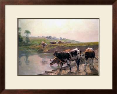 Pasture Cattle At Watering Hole by Vaclav Brozik Pricing Limited Edition Print image