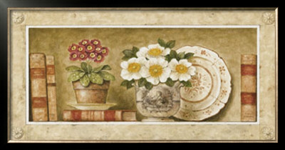Potted Flowers With Plates And Books Iii by Eric Barjot Pricing Limited Edition Print image