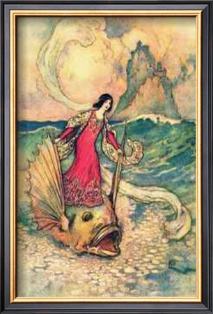 Rita Riding On The Dolphin by Warwick Goble Pricing Limited Edition Print image