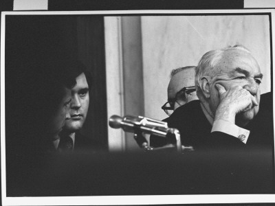 Senator Howard Baker, Rufus Edmisten, Sam Dash And Senator Sam Ervin During Watergate Hearings by Gjon Mili Pricing Limited Edition Print image