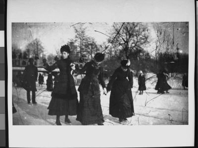 Three Well-Dressed Young Women Holding Hands As They Attempt To Ice Skate by Wallace G. Levison Pricing Limited Edition Print image
