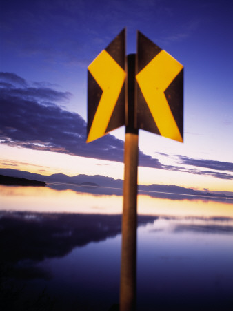 Road Sign By A Lake At Dusk, Thingvellir by Fridrik Orn Hjaltested Pricing Limited Edition Print image