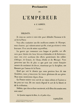 Proclamation By Napoleon Iii Of France, Addressing The French Army On 28 July 1870 by Leonardo Da Vinci Pricing Limited Edition Print image