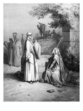 Rebekah Meets Abraham's Servant Eliezer At The Well Outside The City Of Nahor by Harold Copping Pricing Limited Edition Print image