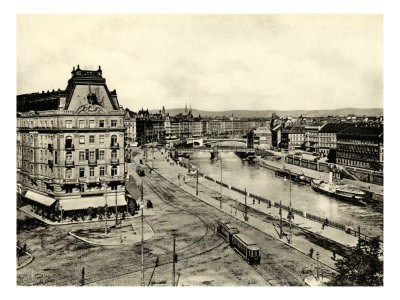 Franz Josef's Bank (Franz Josefs Quai) In Vienna, With Danube Canal, Turn Of The Century by Vratislav H. Brunner Pricing Limited Edition Print image