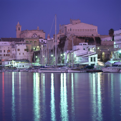 Cuitadella Harbour, Menorca, Night Time Shot Of Town by Joe Cornish Pricing Limited Edition Print image