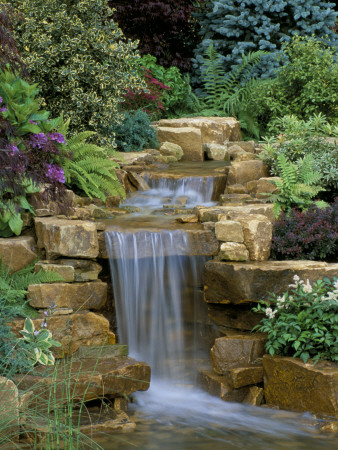 Waterfall In Garden Designed By Brian Aughton And Teressa Potter, Tatton Park 2002 by Clive Nichols Pricing Limited Edition Print image