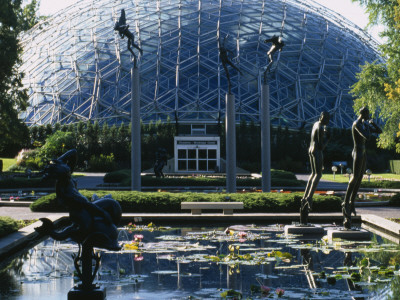 Missouri Botanical Garden, St Louis, Usa: The Climatron, A Geodesic Dome Greenhouse With Statuary by Clive Nichols Pricing Limited Edition Print image
