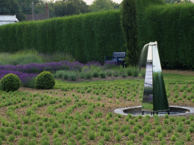 Downderry Nursery, Kent: Obelisk Water Feature, Lavender And Hedge by Clive Nichols Pricing Limited Edition Print image