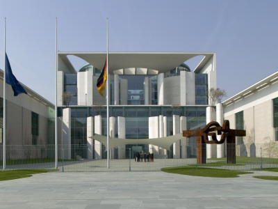 German Federal Chancellery, Berlin, Stone Paved Courtyard With Eduardo Chillida's Sculpture by G Jackson Pricing Limited Edition Print image