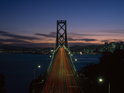 Bay Bridge, Western Span, San Francisco, California, 1933 - 1936, Night Shot And Trail Light Trails by John Edward Linden Pricing Limited Edition Print image