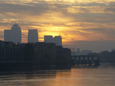 Canary Wharf Sunrise Over The River Thames In London by Mark Bury Pricing Limited Edition Print image