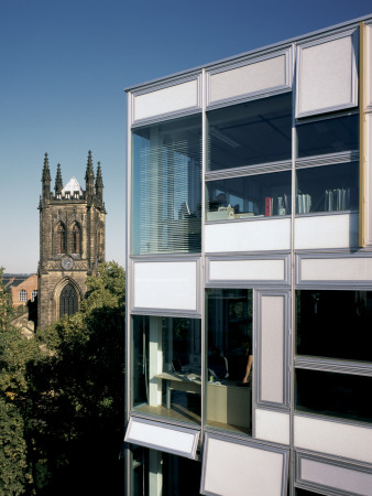 Leicester Creative Business Depot, Leicester, 2004, Interactive Facade With Old Church In Back by Nicholas Kane Pricing Limited Edition Print image