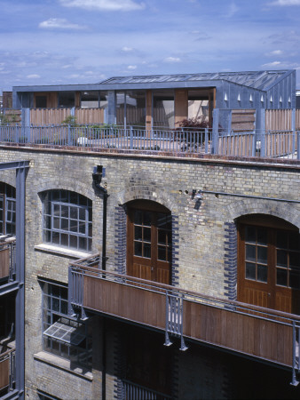 Barge Murphy Apartment, Shepherdess Walk, Exterior Of New Home On Top Of Old Warehouse by Nicholas Kane Pricing Limited Edition Print image