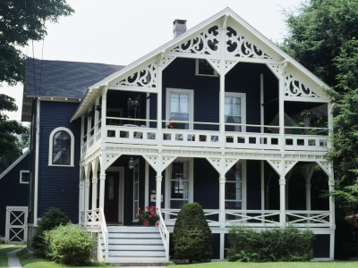 House C,1876 With Elaborate Two Storied Front Porch, Connecticut, Usa by Philippa Lewis Pricing Limited Edition Print image