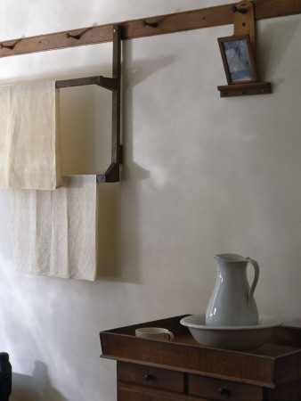 Hancock Shaker Village, Massachusetts, Usa, Washstand And Pegboard With Towels And Mirror by Richard Bryant Pricing Limited Edition Print image